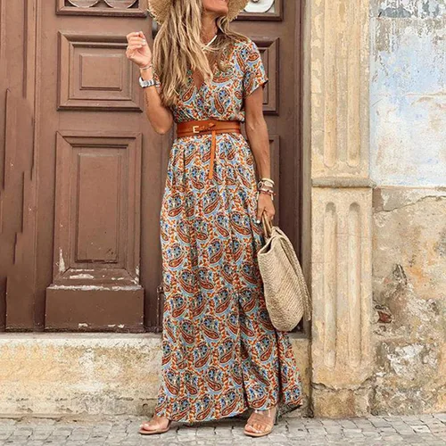 Vista 2 de FQZWONG Vestidos para mujer 2023 para vacaciones en la playa, casual, elegante, de manga corta, sexy, para fiesta, club, vestido de salida