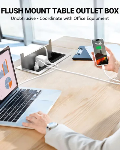 Vista 5 de Concentrador de alimentación para mesa de conferencias de 10 pies, caja de conectividad multimedia con 1 HDMI + 1 RJ45 + USB C de 20 W + 2 USB A + 2