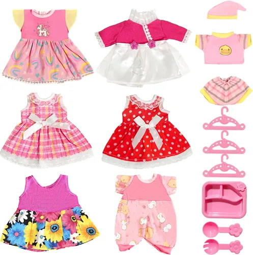 Vista 2 de ARTST Juego de 7 accesorios para muñecas, ropa de bebé, adecuada para muñecas de 8 a 10 pulgadas, incluye mesa y perchas