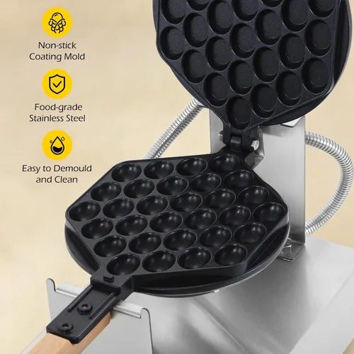Vista 5 de Dyna-Living Burbuja Waffle Maker Comercial Bubble Waffle Iron 1400W Máquina eléctrica de acero inoxidable Hong Kong, máquina de gofres de hojaldre