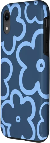 Vista 2 de Funda para iPhone XR con diseño floral azul marino y azul claro