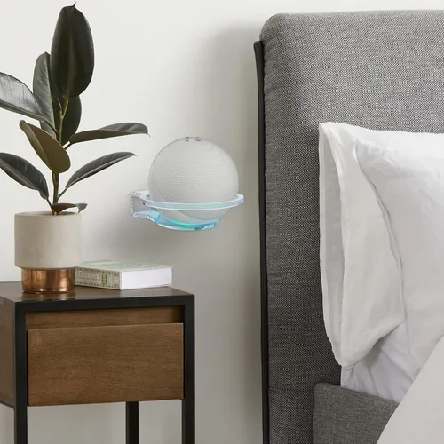Vista 6 de GEEKRIA Soporte de pared acrílico compatible con Echo Dot 2022 5ª generación/4ª generación, 5ª generación con reloj LED y Alexa, protector