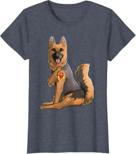 Vista 11 de Camiseta de perro con tatuaje de pastor alemán I Love Mom para el día de la madre, Negro, S