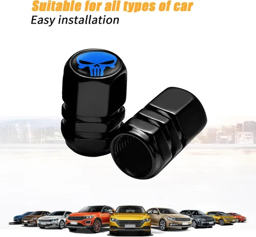 Vista 7 de 4 tapas de vástago de válvula de neumático de automóvil con forma de calavera, cubiertas universales de metal a prueba de polvo, tapas de aire