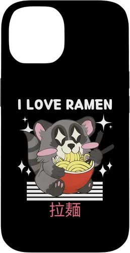 Vista 4 de iPhone 16 I Love Ramen Cute Kawaii Raccoon Eats Ramen Japanese Anime Case