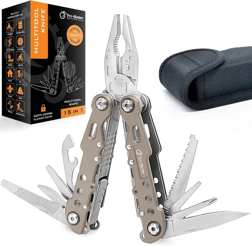 Vista 11 de Práctico relleno de calcetín navideño para hombres, papá, esposo Navaja de bolsillo multiherramienta 15 en 1 y alicates Regalo compacto EDC
