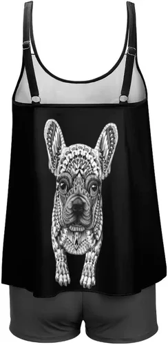 Vista 4 de Frenchie French Bulldog Women Two Piece Tankini Swimwear Swimsuits Bathing Suits Set with Strappy Top and Shorts