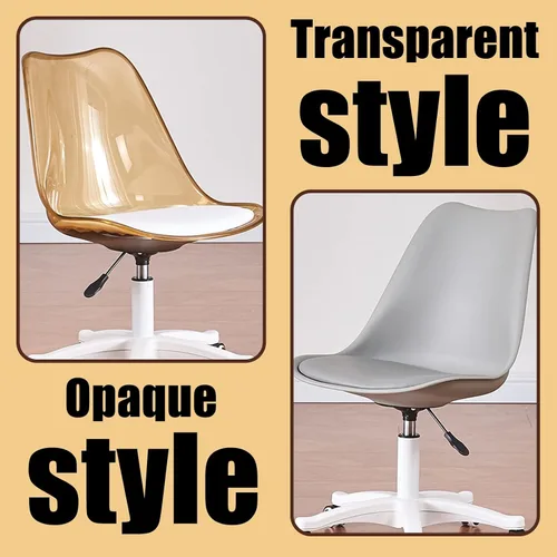 Vista 6 de Silla de escritorio transparente, silla de oficina de acrílico sin brazos con ruedas, giratoria de 360° y silla de tocador de altura ajustable