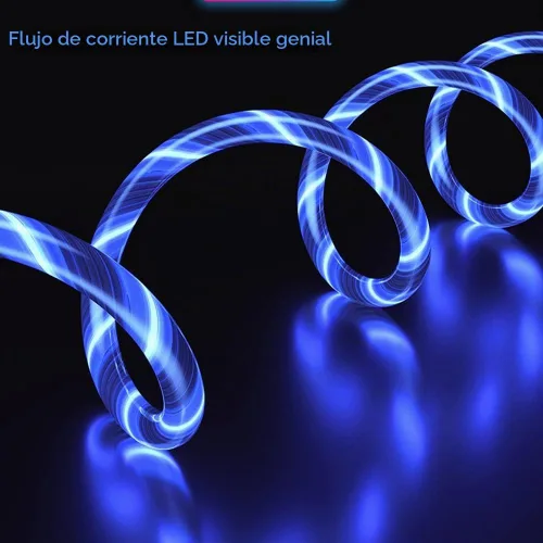 Vista 8 de IHAO Cable de carga multipuerto, 3 combinaciones en un cable USB A a USB C/Micro USB PD, cable de carga rápida iluminado LED que fluye compatible 3