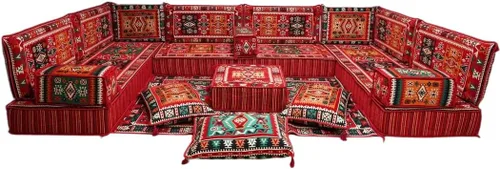 Vista 24 de arabicsofa Sofá en forma de U de estilo árabe para el suelo – Juego de Majlis hecho a mano – Sofá de estilo bohemio
