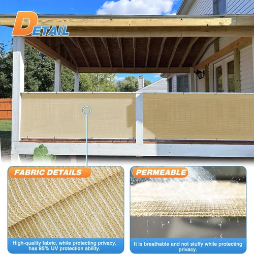 Vista 4 de TANG Sunshades Depot - Tela de sombra de 12 x 1 pies (6.35 oz/m²) HDPE, tela beige, rollo de hasta un 95% de bloqueo, red de malla U* V