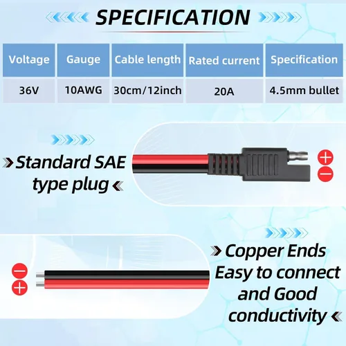 Vista 3 de Frienda Paquete de 8 cables de extensión de conectores rápidos SAE de 10 AWG de 2 pines, conectores de 1 pie de 12 V para desconectar el arnés