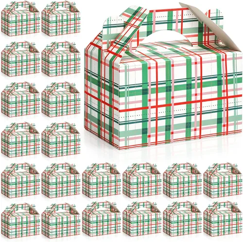 Vista 9 de Cholemy 50 piezas de cajas de regalo de Navidad con asa, cajas de diseño rojo y blanco, cajas de galletas y dulces de Navidad, cajas de papel
