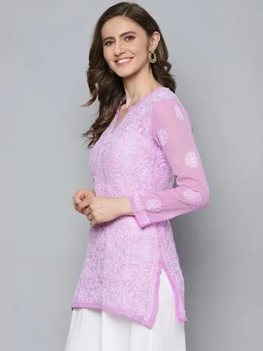 Vista 4 de Ada India bordado a mano tradicional chikankari georgette top túnica camisa Kurti para las mujeres A911230
