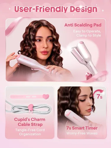 Vista 6 de SHEGLAM Ondulador de cabello ondulado de playa (rosa, 0.75 pulgadas)