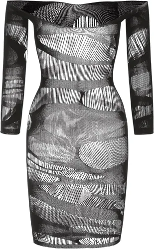 Vista 4 de SHENHE Vestido de manga larga con hombros descubiertos y malla transparente para mujer