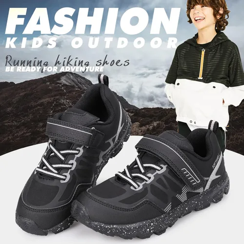 Vista 5 de UOVO Botas de senderismo resistentes al agua para niños, zapatos para caminar al aire libre, antideslizantes, al tobillo, zapatos deportivos