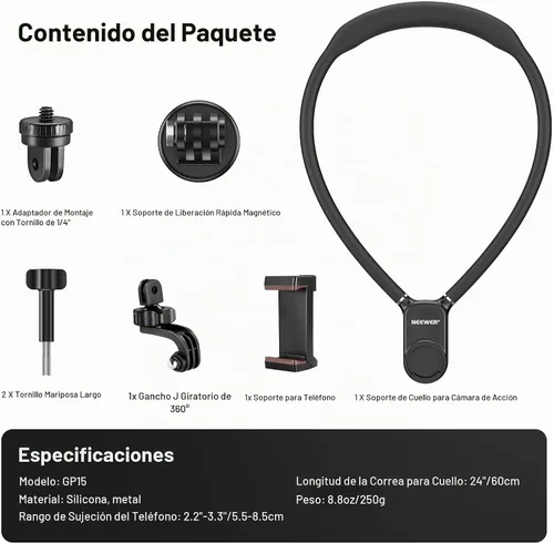 Vista 9 de NEEWER - Soporte magnético para cámara de acción, soporte magnético de liberación rápida con clip para teléfono compatible con GoPro Hero 13, 12