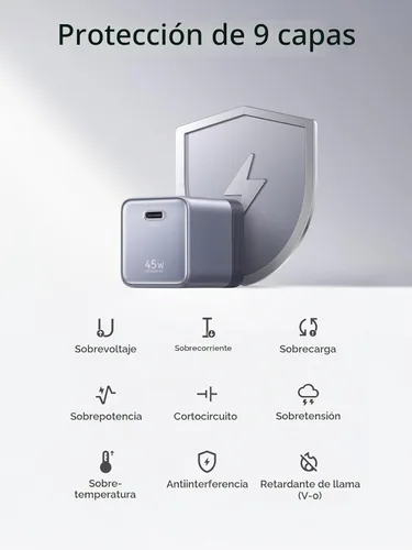 Vista 8 de UGREEN Nexode Air - Bloque de cargador USB C de 45 W, carga rápida Ultra Gris