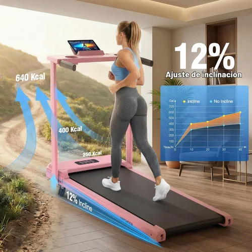 Vista 4 de FUNMILY Almohadilla para caminar de 3.5HP con inclinación - Cinta de correr Rosa Pro