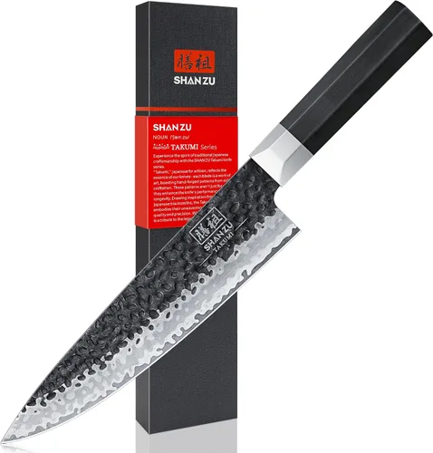 Vista 8 de SHAN ZU Juego de Cuchillos Japoneses de 7 Piezas - 7 Capas 10Cr15MoV Juego de Cuchillos de Cocina de Acero con Alto Contenido de Carbono con Bloque