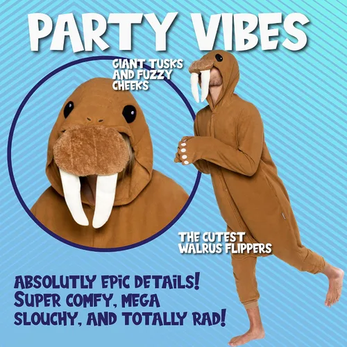Vista 2 de FUNZIEZ! - Disfraz de Halloween para adultos, de animales y criaturas marinas, mameluco afelpado para cosplay, para mujeres y hombres