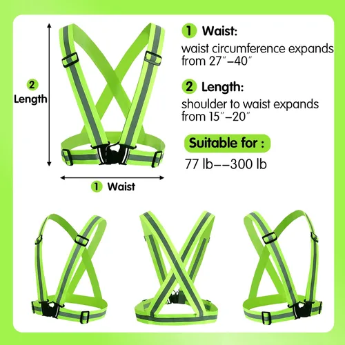 Vista 2 de Chaleco de seguridad reflectante, 2 piezas, chaleco de alta visibilidad, correas ajustables para correr, ciclismo, caminar, trabajadores Verde