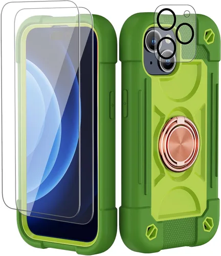 Vista 38 de Funda para iPhone 11 de 6.1 pulgadas con soporte de anillo, con 2 protectores de pantalla de vidrio, resistente a los golpes, resistente a