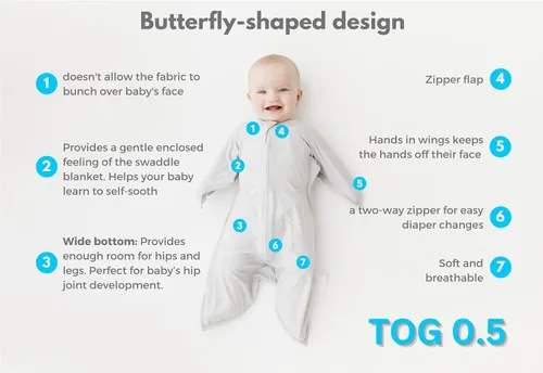 Vista 2 de bebon Manta de transición para bebé, saco de dormir acogedor, envoltura con cremallera de 2 vías (gris cozy, pequeño 4-8 meses)