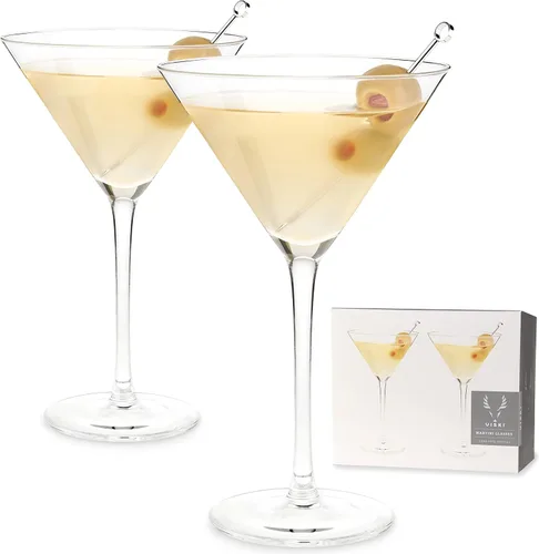 Vista 8 de Viski Vasos de Martini en ángulo, vasos de cóctel de cristal premium, vasos para el hogar y el bar, copas de cóctel con tallo, juego de regalo