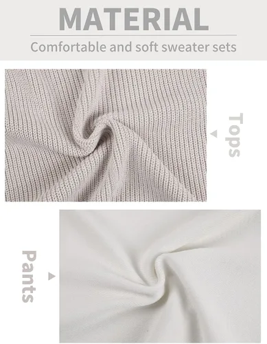 Vista 5 de Conjunto de dos piezas para mujer, suéter de manga larga, suéter de punto, pantalón suelto, conjunto de ropa de descanso