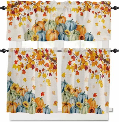 Vista 22 de Cenefas de Navidad de invierno para ventanas, cortinas de cocina con bolsillo para barra, cortinas con aislamiento térmico para ventana de baño