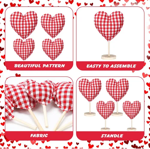 Vista 5 de Bucherry Juego de 5 piezas de bloques de corazón de tela de pie alto para el día de San Valentín, decoración de corazón de San Valentín, decoración