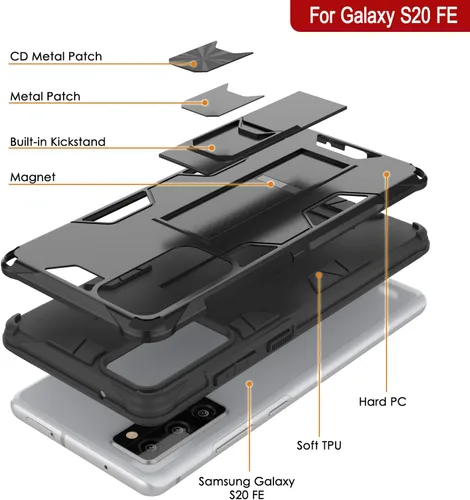Vista 5 de Punkcase Funda para Galaxy S20 FE [Serie ArmorShield] Funda protectora de doble capa de estilo militar con soporte de agarre de anillo de metal