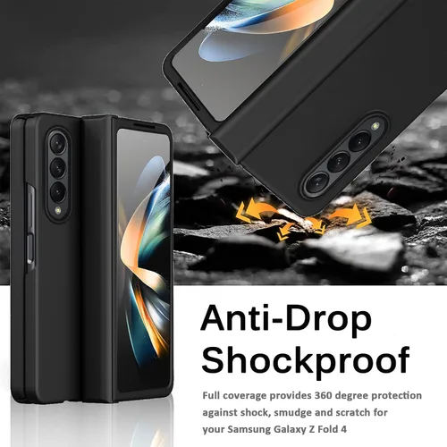 Vista 5 de Miimall Funda compatible con Samsung Galaxy Z Fold 4 2022, funda protectora completa con bisagras, funda protectora plegable gratuita, anticaídas, a