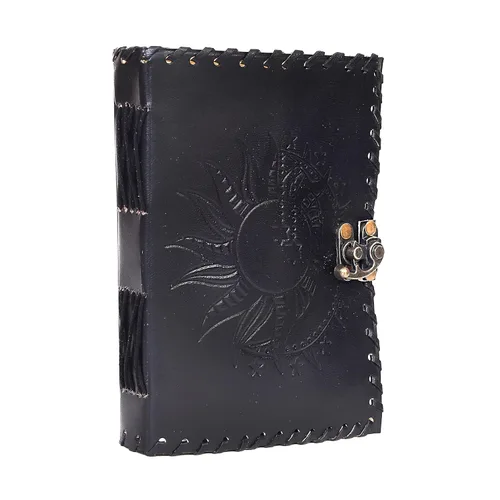 Vista 9 de Diario en relieve de Sun & Moon, diario de 240 páginas, diario vintage, diario de sol luna, cuaderno de bocetos de cuero, cuaderno de cuero, diario