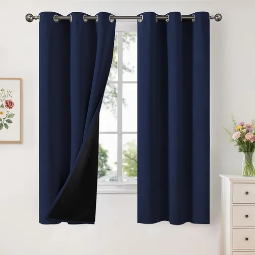 Vista 194 de YoungsTex - Cortinas 100% opacas para dormitorio, con aislamiento térmico y ojales, cortinas oscuras negras con capa pesada para ventana de sala