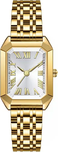 Vista 9 de Relojes para mujer, caja rectangular vintage, banda de acero inoxidable, reloj de pulsera para mujer, números romanos simples, resistente al agua
