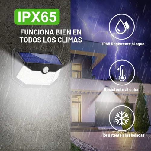 Vista 3 de HMCITY Luces solares para exteriores, 120 LED con 3 modos de iluminación, luces de pared con sensor de movimiento, IP65, impermeable, alimentadas