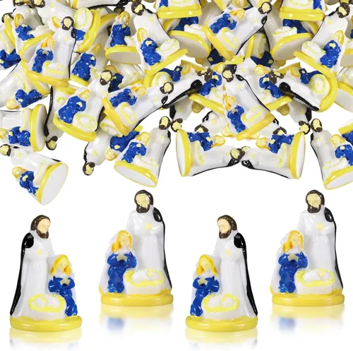Vista 9 de RoundFunny 50pcs miniatura Navidad Belén Resina Sagrada Familia con pesebre