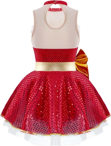 Vista 4 de Xnihocha Disfraz de fiesta de baile de Navidad para niños y niñas, con lentejuelas brillantes, figura de patinaje sobre hielo, tutú de ballet