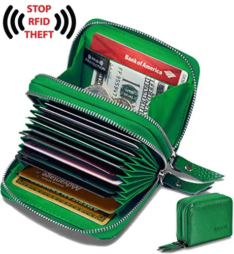 Vista 3 de KALMORE Women's Genuine Leather RFID Secure Spacious Cute Zipper Card Wallet Small Purse