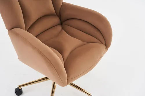 Vista 5 de Velvet Swivel Desk Chair with Gold Base - 360° Rotating Office Chair with Ergonomic Tufted Backrest, Thick Sponge Cushion & Universal Wheels for