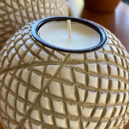 Vista 8 de Luca - Juego de 2 portavelas de té beige Orb en caja de regalo Beige y blanco