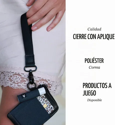 Vista 2 de Correa de muñeca de Thread Wallets para hombres y mujeres, llavero de pulsera para insignia, billetera y correa de muñeca para teléfono Negro