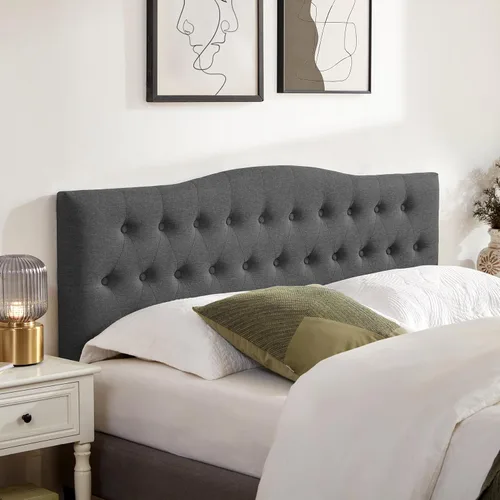 Vista 12 de Huatean Home - Cabecera tapizada y capitonada de tamaño completo, cabecera XL de madera maciza resistente y duradera, cabecera de tela con altura