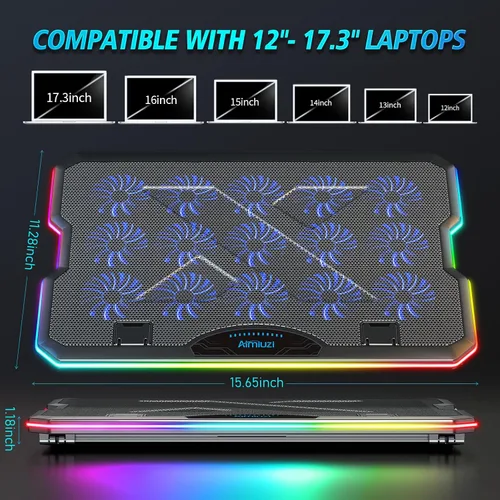 Vista 6 de AIMIUZI Almohadilla de enfriamiento para laptop para juegos, enfriador de laptop con 15 ventiladores silenciosos para portátiles de 12 a 17.3