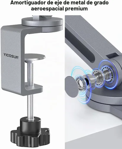 Vista 5 de YICOSUN Soporte de brazo para tableta con súper agarre, soporte plegable ajustable y abrazadera giratoria de aluminio resistente de 360° para iPad