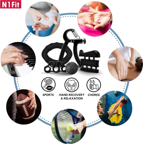 Vista 5 de N1Fit Kit de entrenamiento de fuerza de agarre, paquete de 5 fortalecedores de agarre para el antebrazo y muñeca, agarre de mano de resistencia