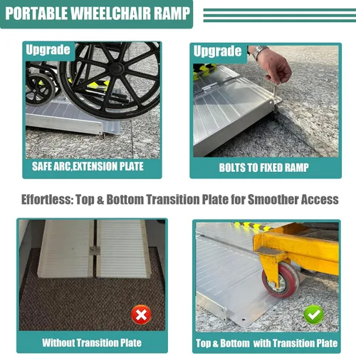 Vista 4 de Rampa portátil plegable antideslizante para silla de ruedas para escalones del hogar, escaleras, puertas, scooter, cortacésped, rampa